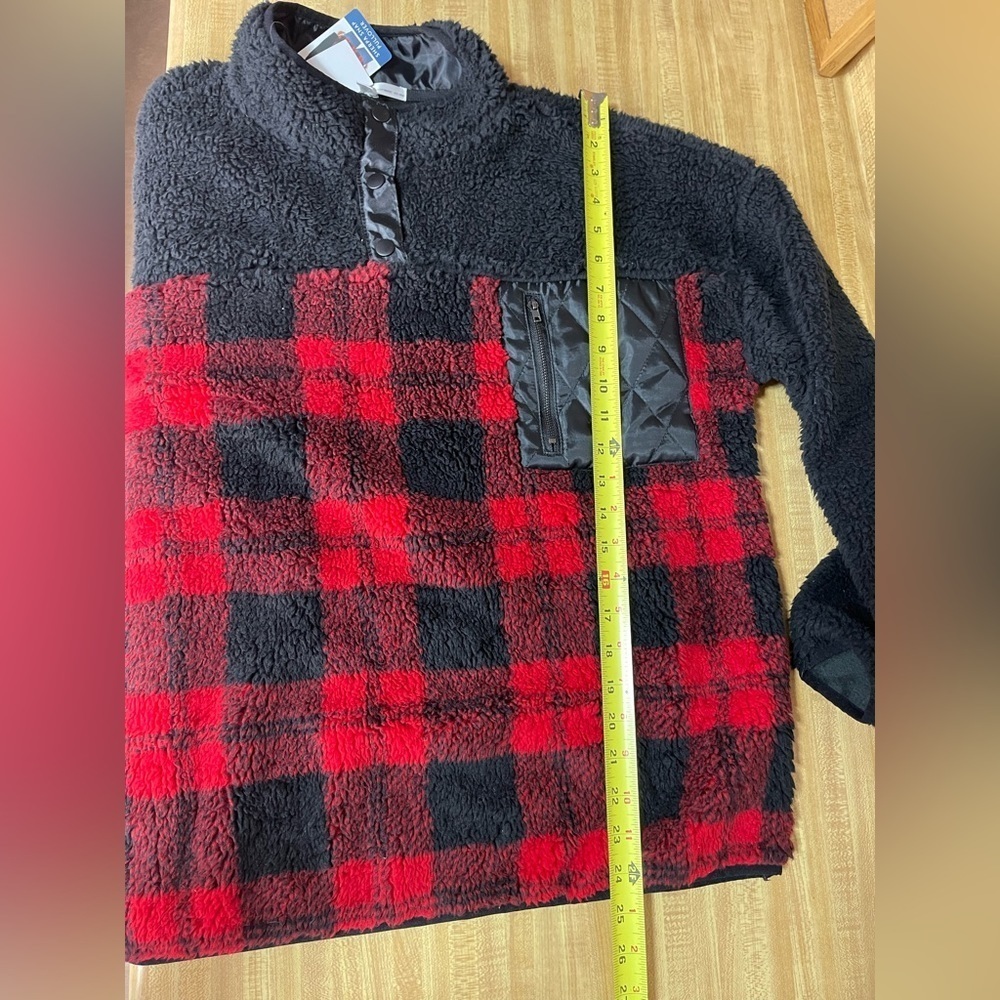 Seven7 red plaid Sherpa snap pullover top jacket women’s size M - Picture 9 of 14